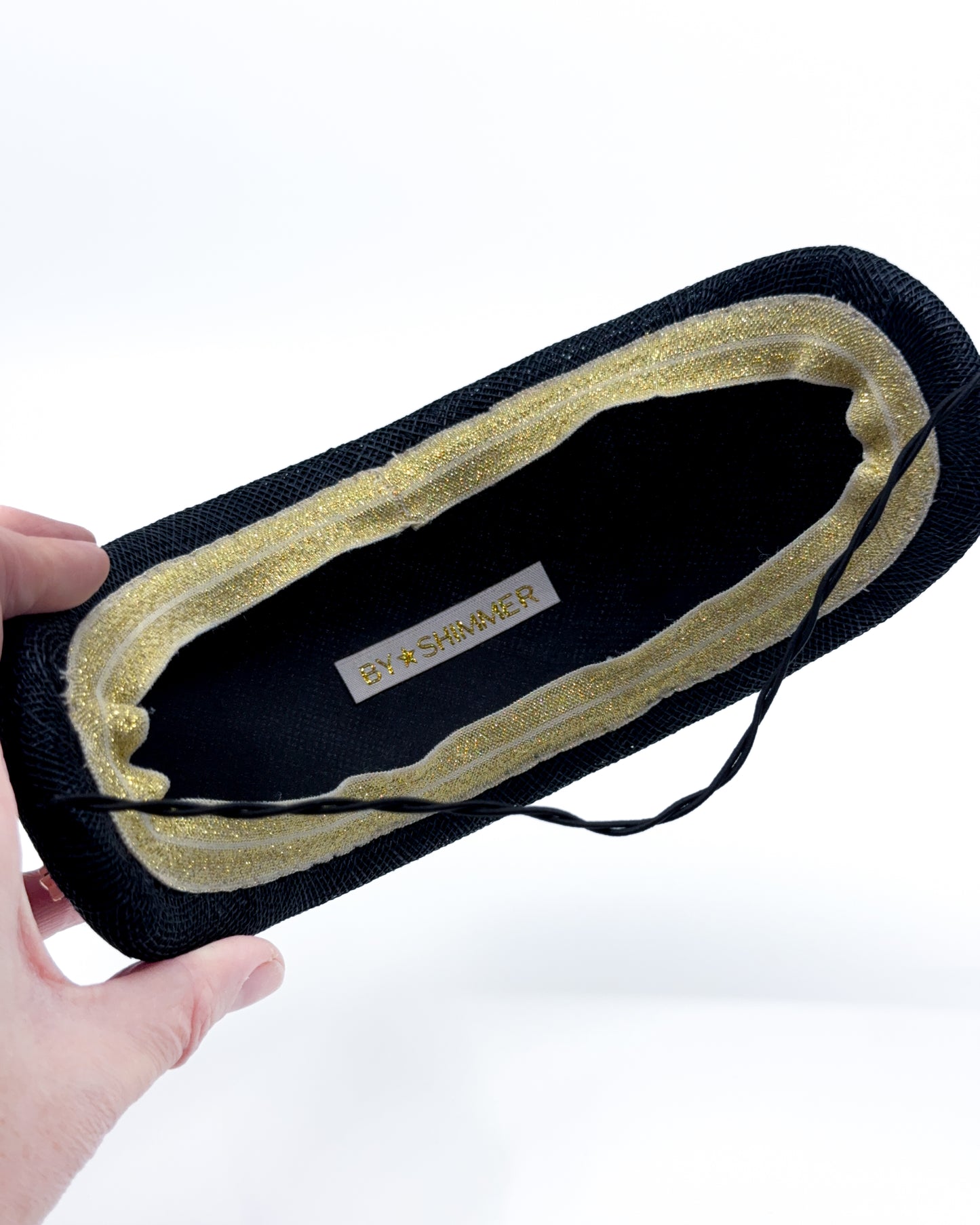 Black Sinamay Bandeau with Gold Star Beading - BY⭑SHIMMER