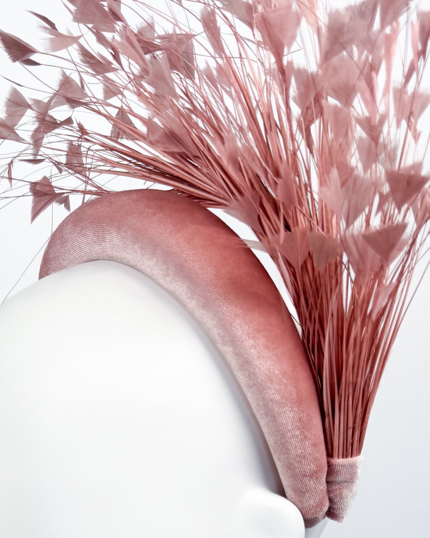 Blush Pink Velvet Feather Spray Padded Headband - BY⭑SHIMMER
