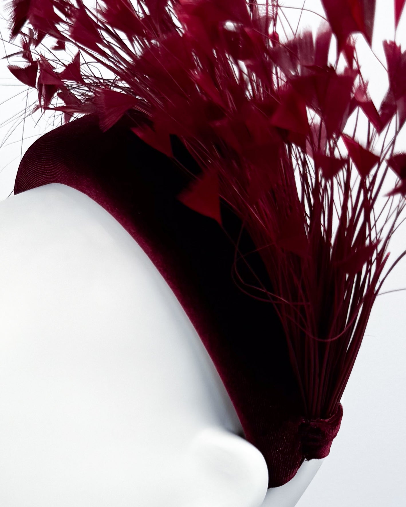 Burgundy Velvet Feather Spray Padded Headband - BY⭑SHIMMER
