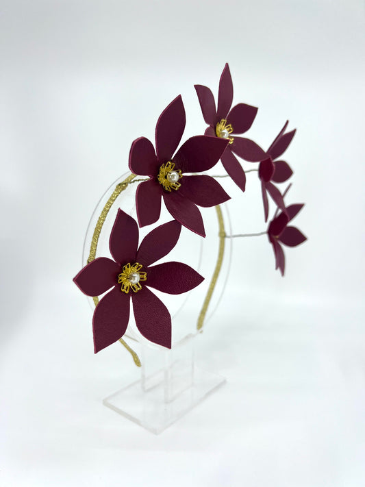 Burgundy Leather Flower Headpiece - BY⭑SHIMMER