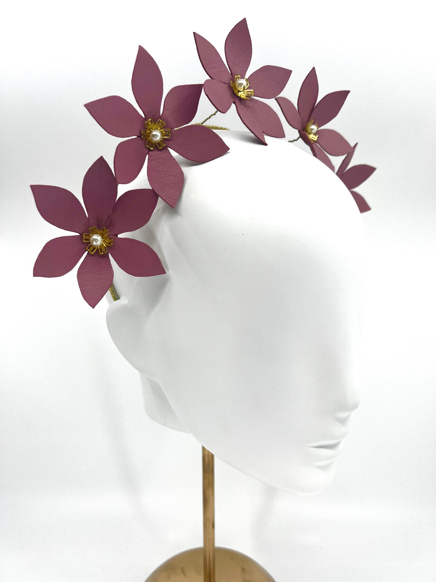 Blush Pink Leather Flower Headpiece - BY⭑SHIMMER