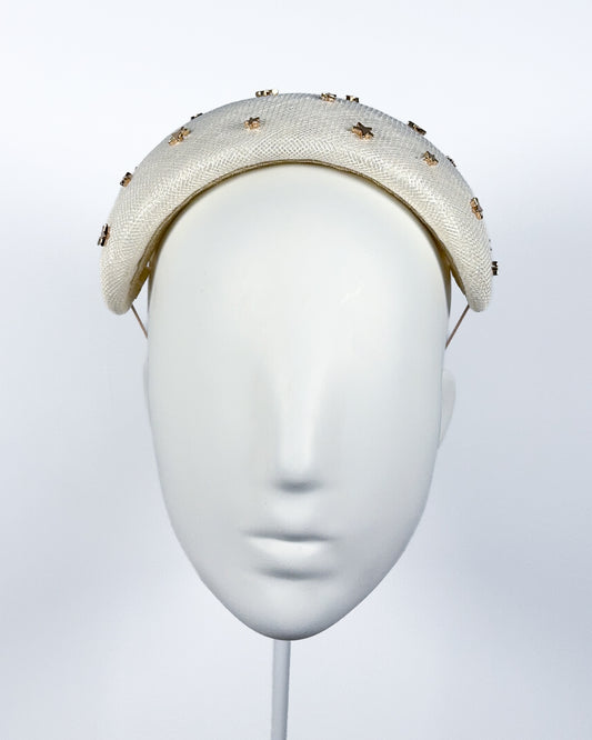Ivory Sinamay Bandeau with Gold Star Beading - BY⭑SHIMMER