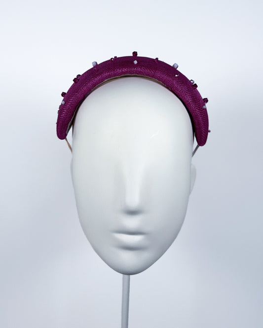 Fuchsia Pink Sinamay Bandeau with Swarovski Beading - BY⭑SHIMMER