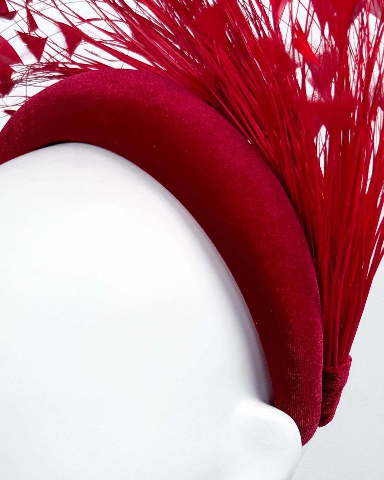 Red Velvet Feather Spray Padded Headband - BY⭑SHIMMER