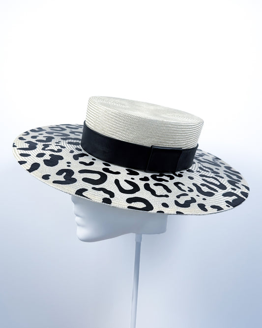 Ivory and Black Animal Print Boater - BY⭑SHIMMER