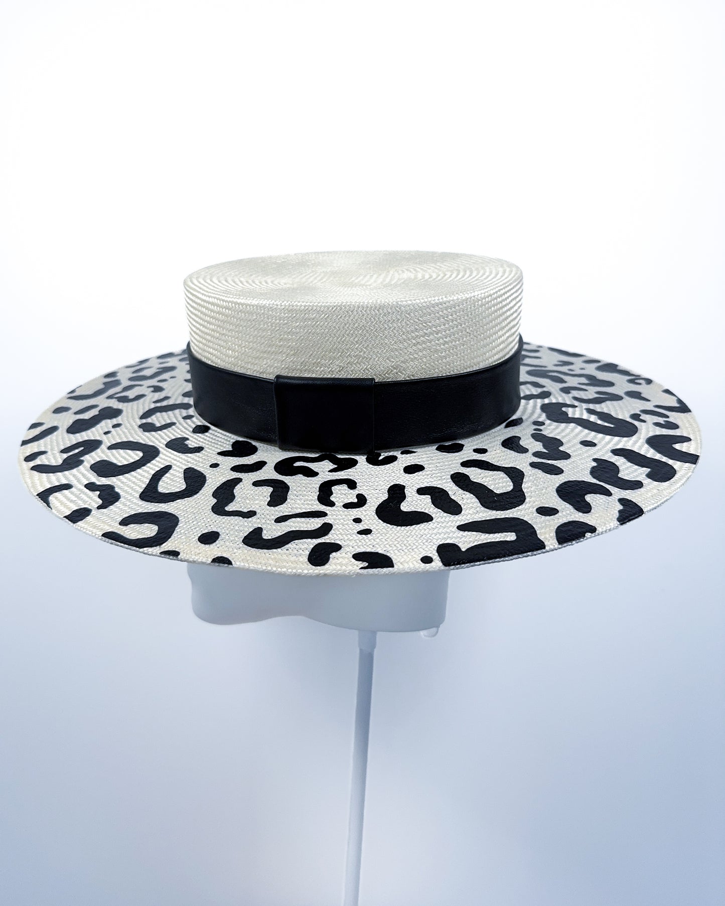 Ivory and Black Animal Print Boater - BY⭑SHIMMER