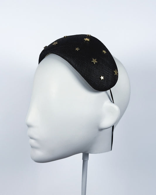 Black Sinamay Bandeau with Gold Star Beading - BY⭑SHIMMER
