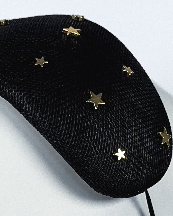 Black Sinamay Bandeau with Gold Star Beading - BY⭑SHIMMER
