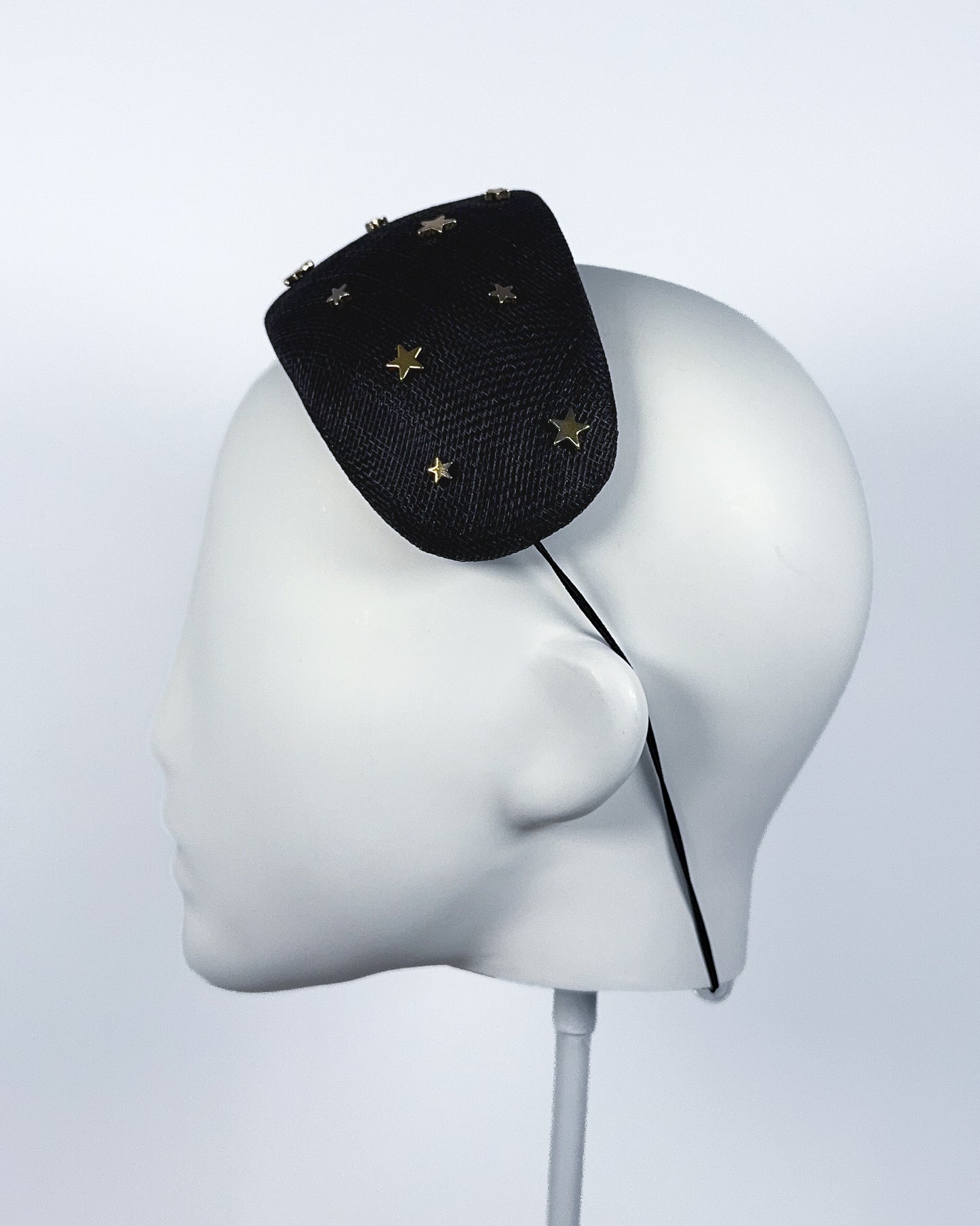 Black Sinamay Bandeau with Gold Star Beading - BY⭑SHIMMER