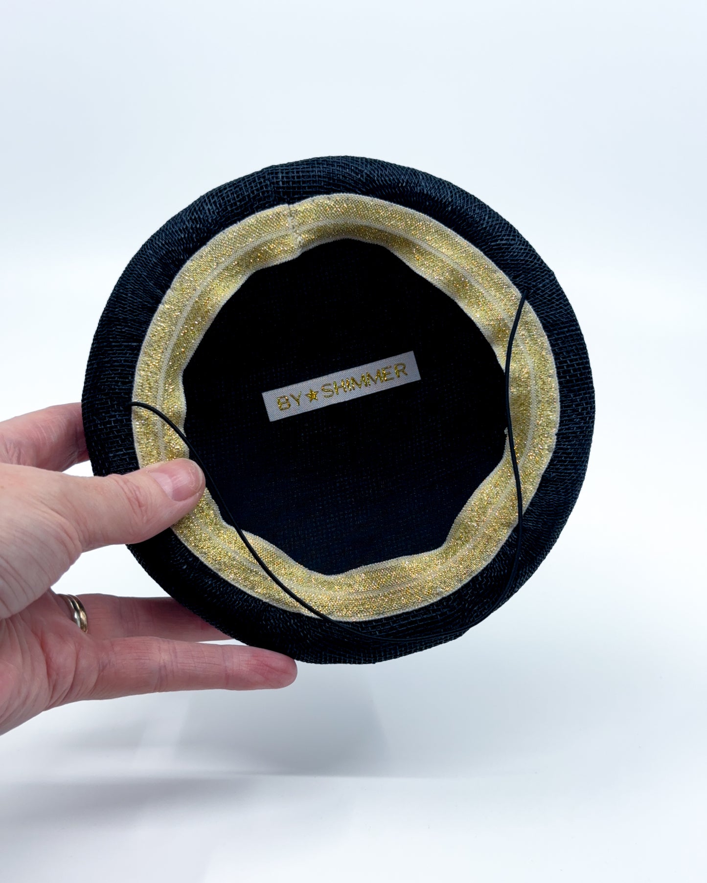 Black Sinamay Button Beret with Gold Star Beading - BY⭑SHIMMER