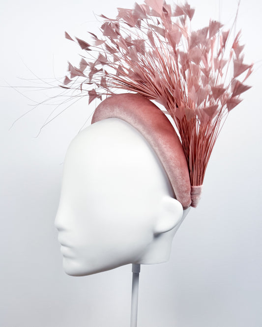 Blush Pink Velvet Feather Spray Padded Headband - BY⭑SHIMMER