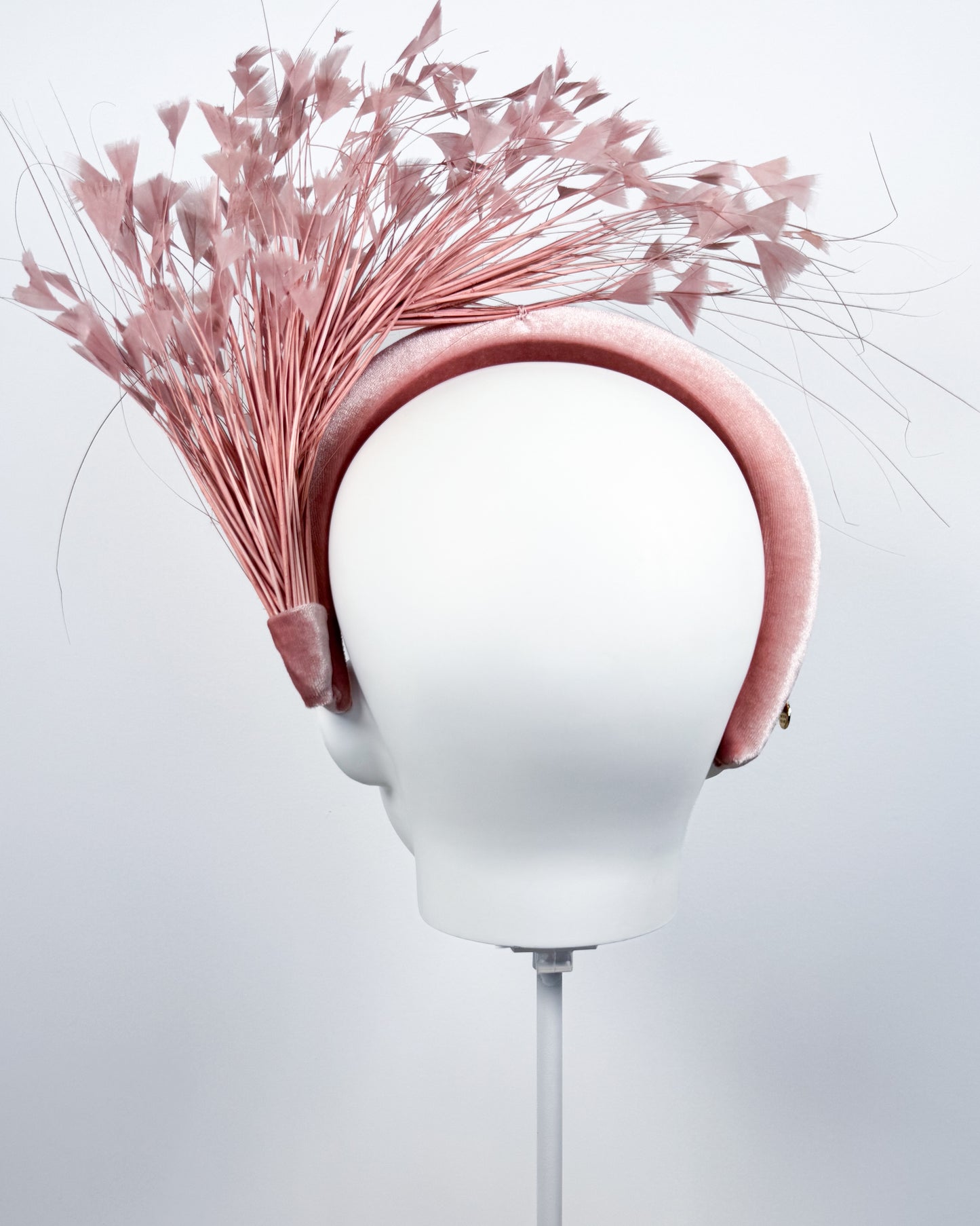 Blush Pink Velvet Feather Spray Padded Headband - BY⭑SHIMMER