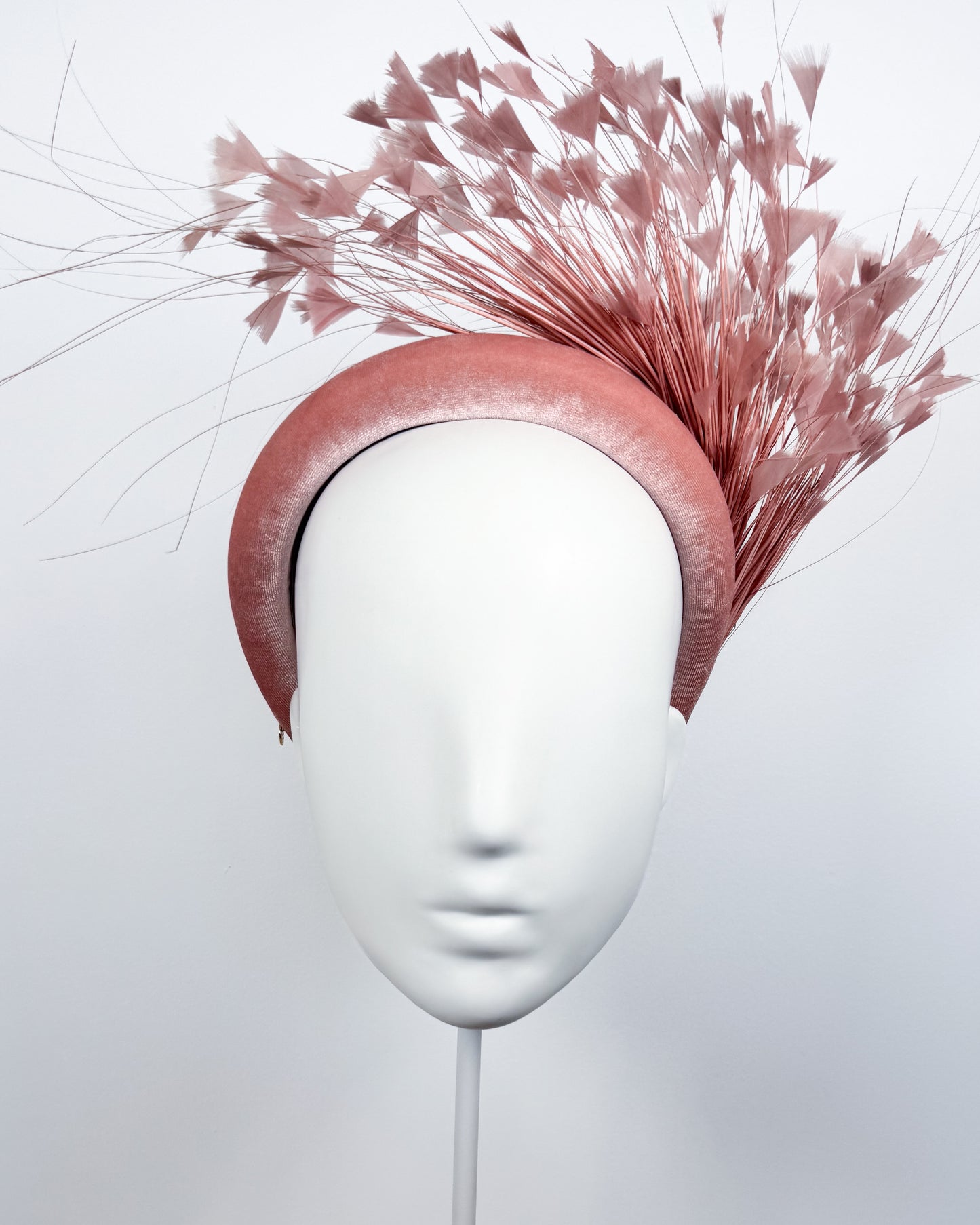 Blush Pink Velvet Feather Spray Padded Headband - BY⭑SHIMMER