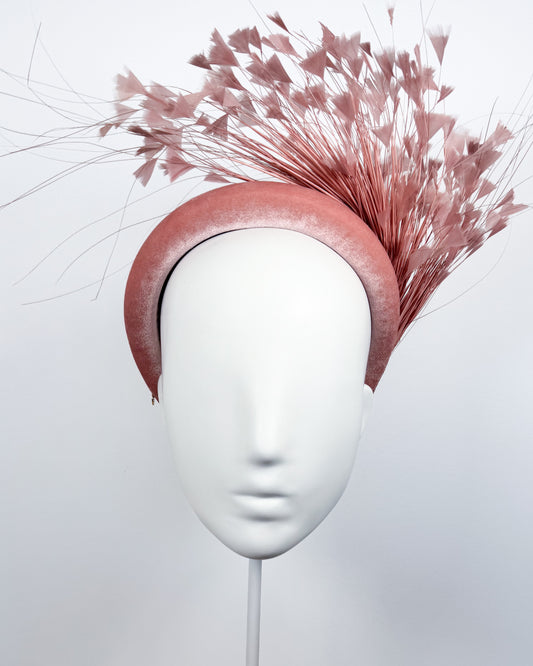 Blush Pink Velvet Feather Spray Padded Headband - BY⭑SHIMMER