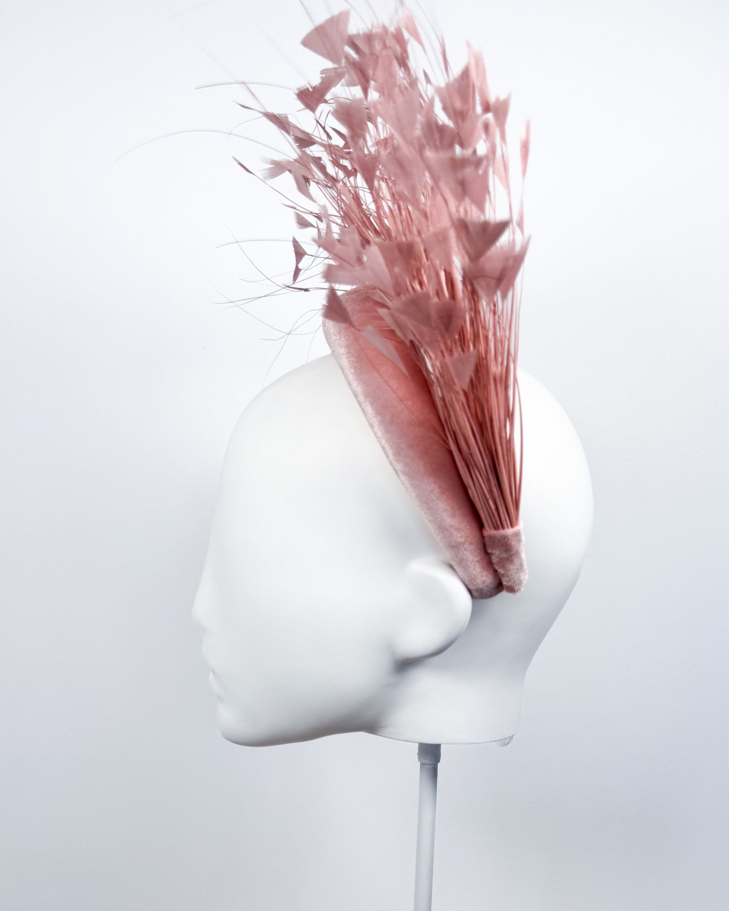 Blush Pink Velvet Feather Spray Padded Headband - BY⭑SHIMMER