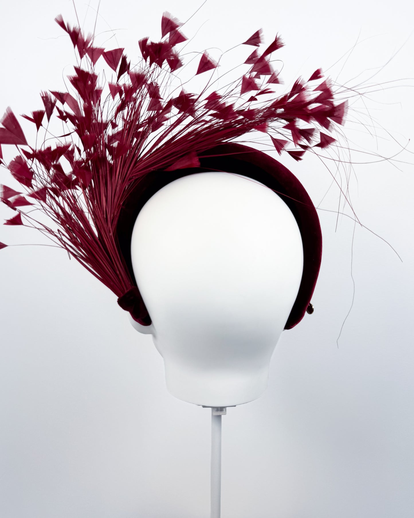 Burgundy Velvet Feather Spray Padded Headband - BY⭑SHIMMER
