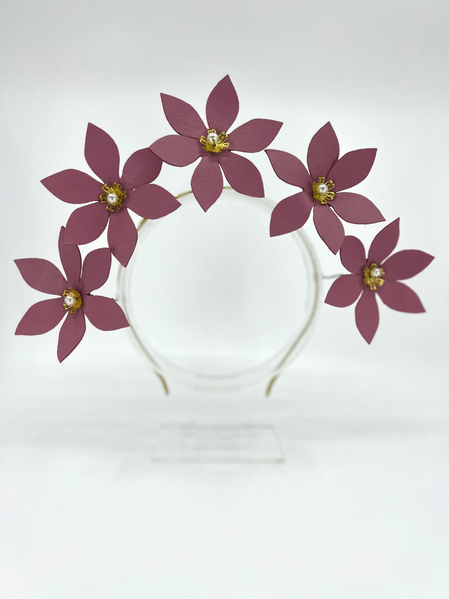 Blush Pink Leather Flower Headpiece - BY⭑SHIMMER