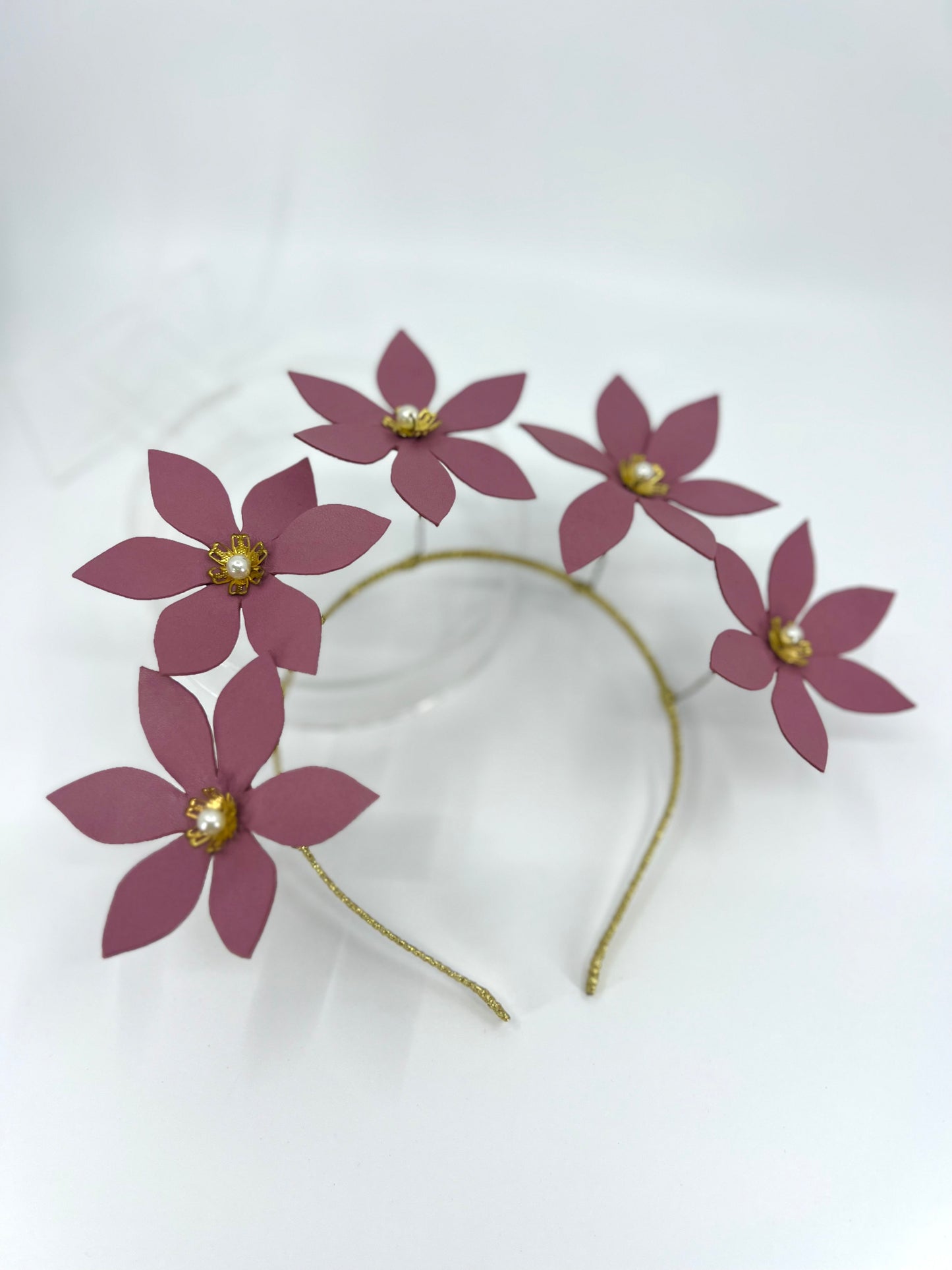 Blush Pink Leather Flower Headpiece - BY⭑SHIMMER