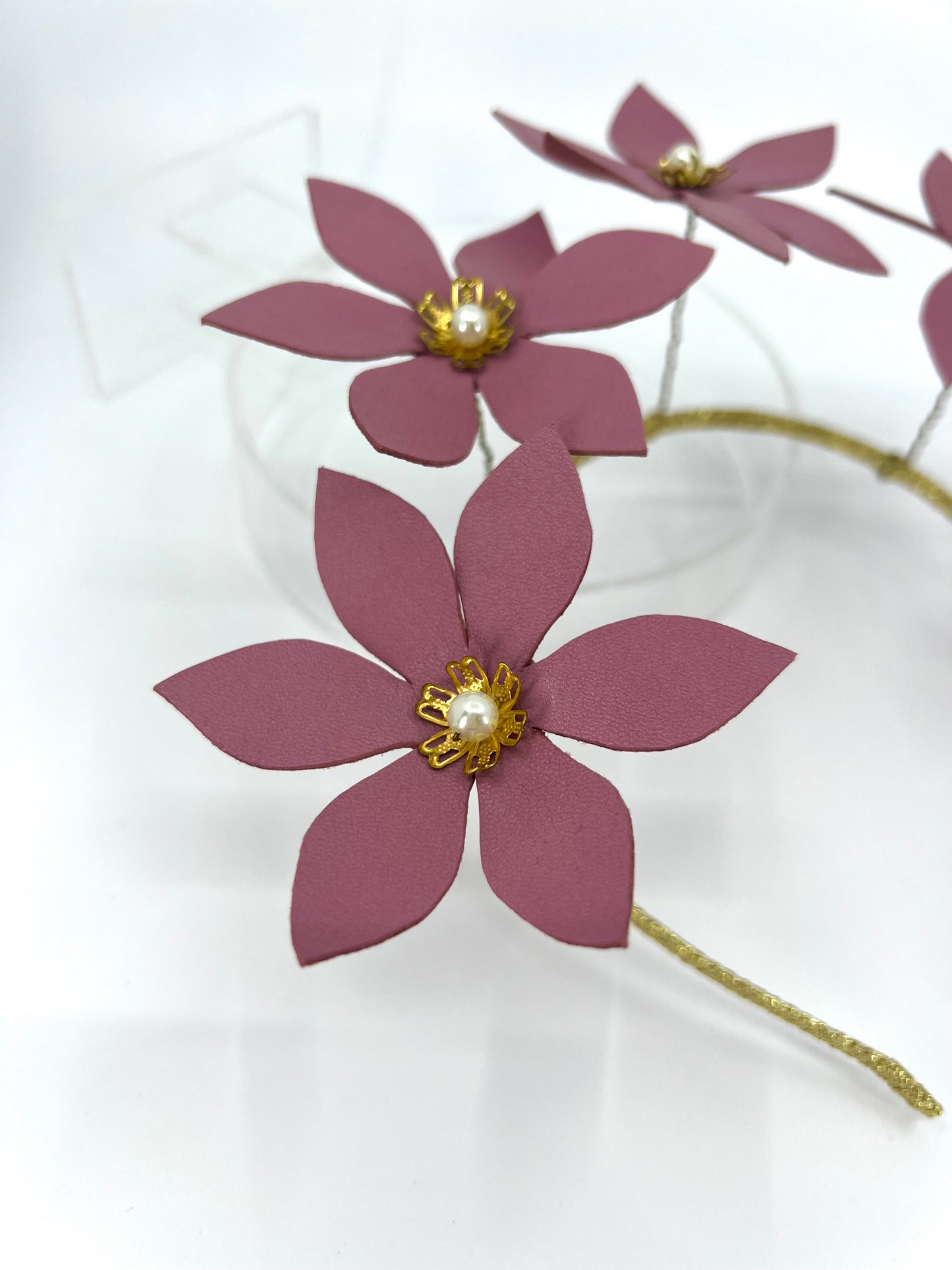 Blush Pink Leather Flower Headpiece - BY⭑SHIMMER