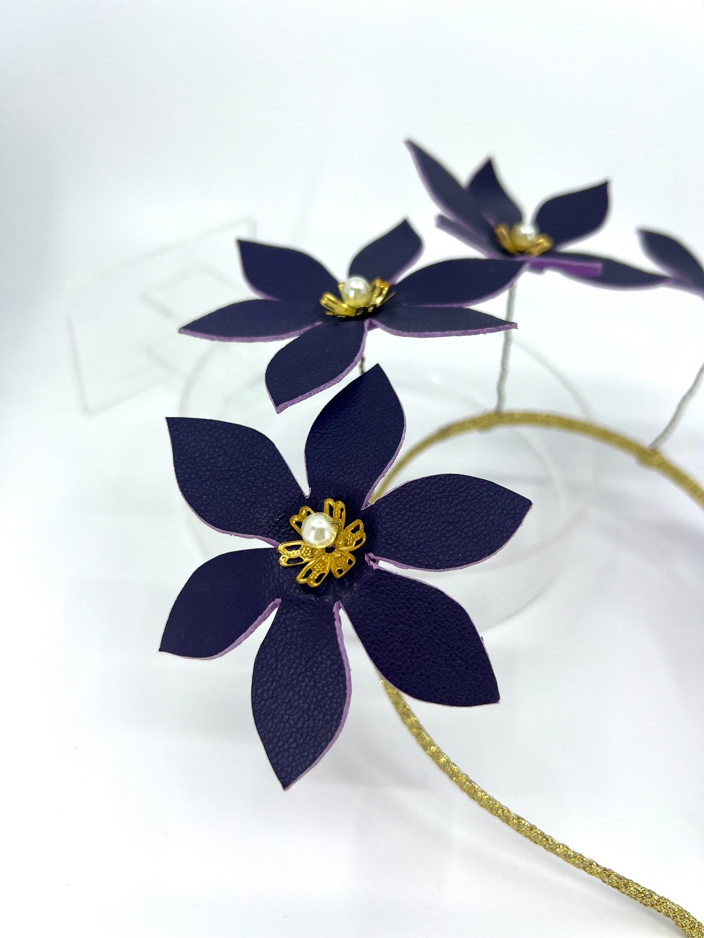 Dark Purple Leather Flower Headpiece - BY⭑SHIMMER