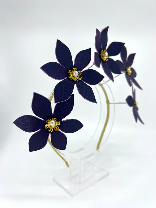 Dark Purple Leather Flower Headpiece - BY⭑SHIMMER