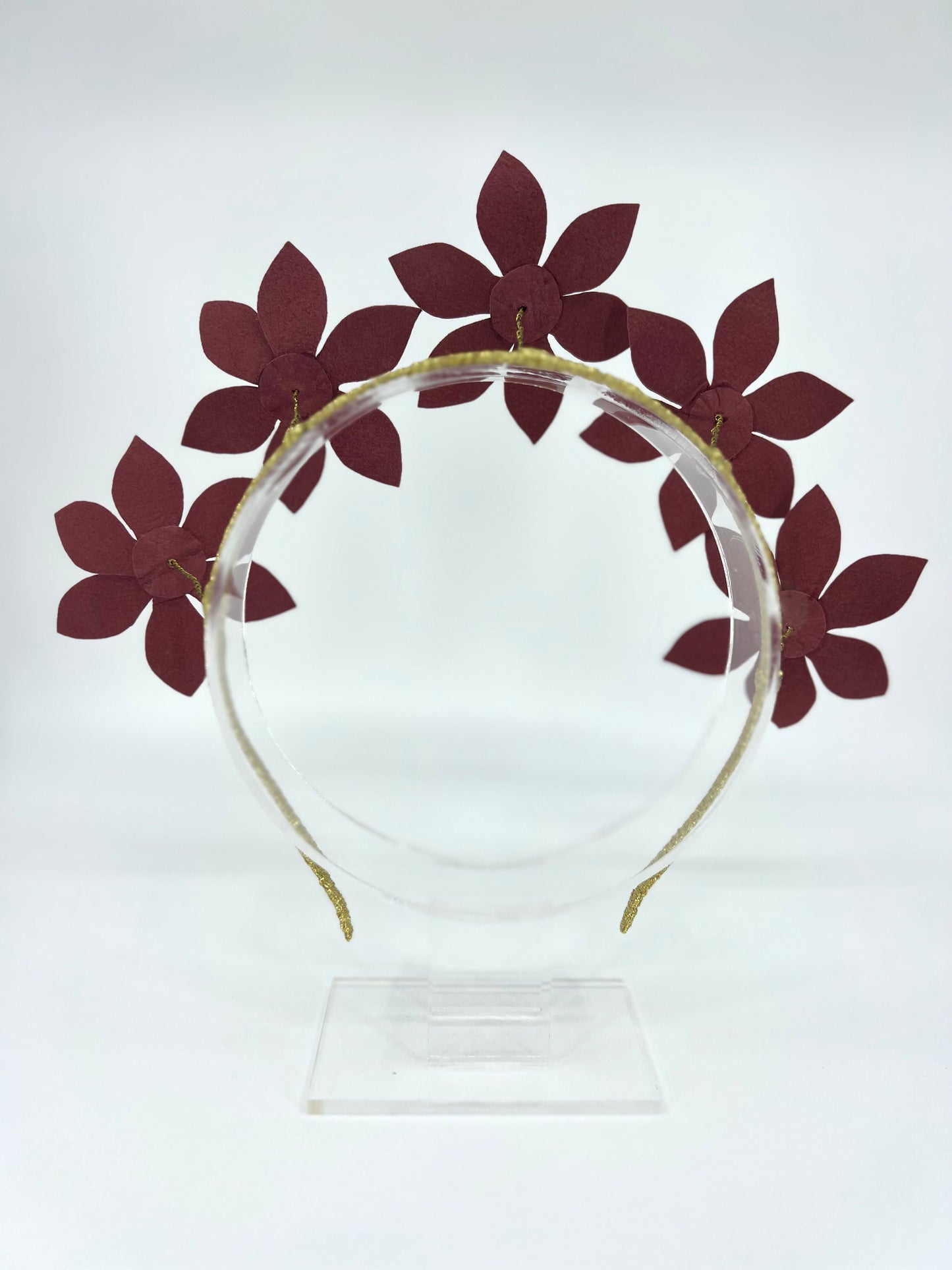 Burgundy Leather Flower Headpiece - BY⭑SHIMMER