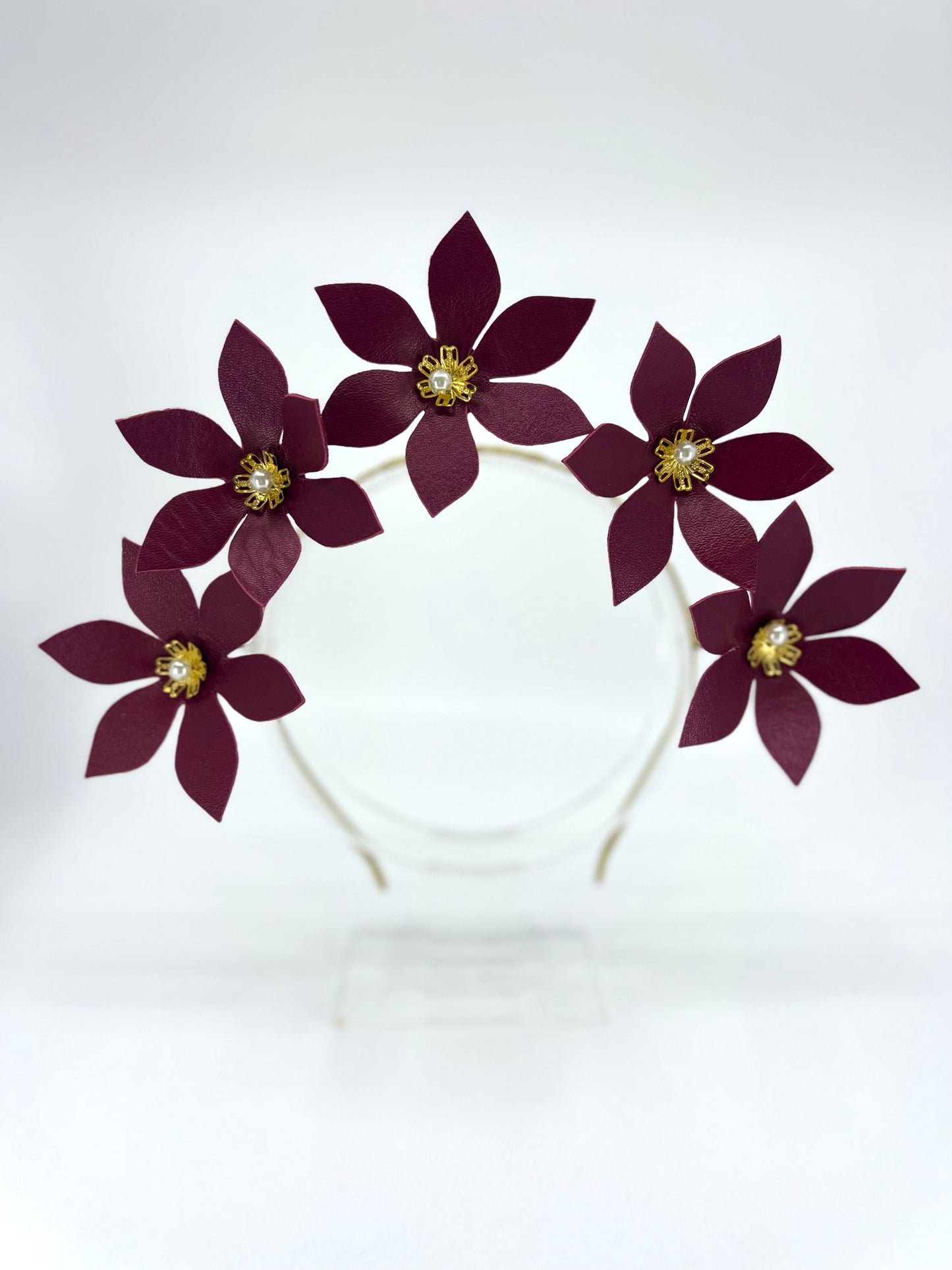 Burgundy Leather Flower Headpiece - BY⭑SHIMMER