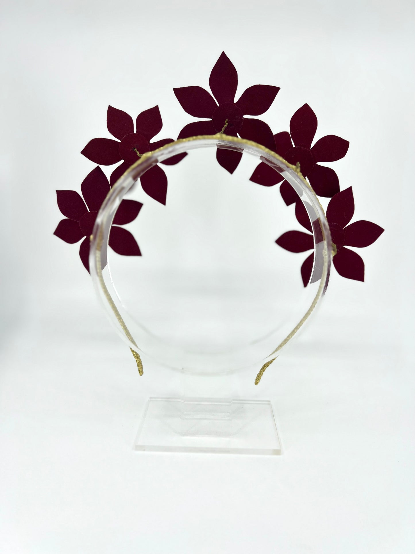 Burgundy Leather Flower Headpiece - BY⭑SHIMMER