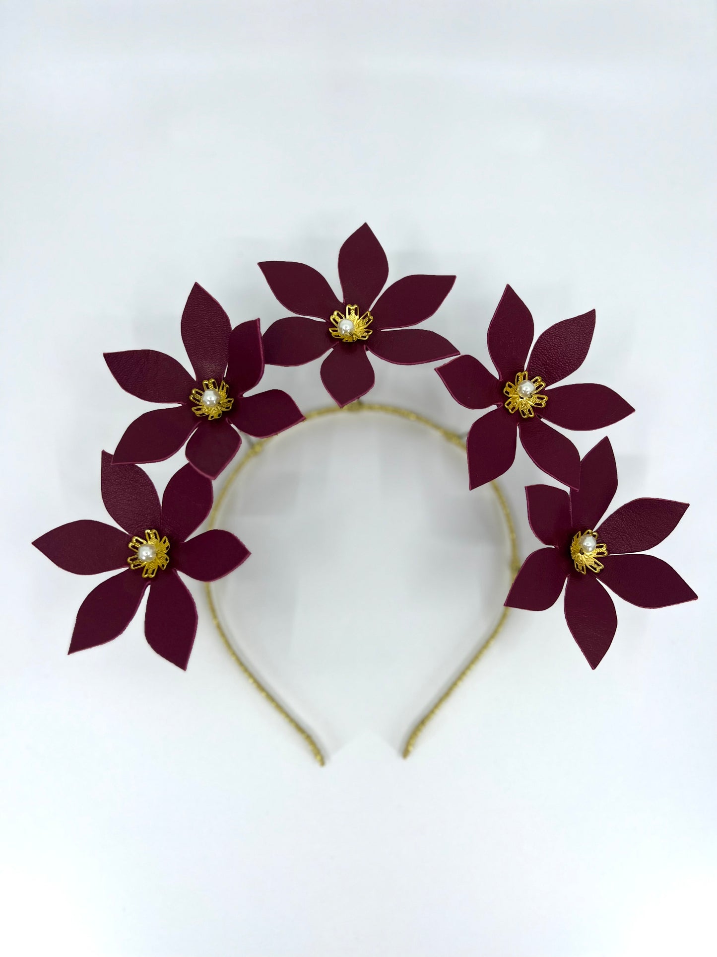 Burgundy Leather Flower Headpiece - BY⭑SHIMMER