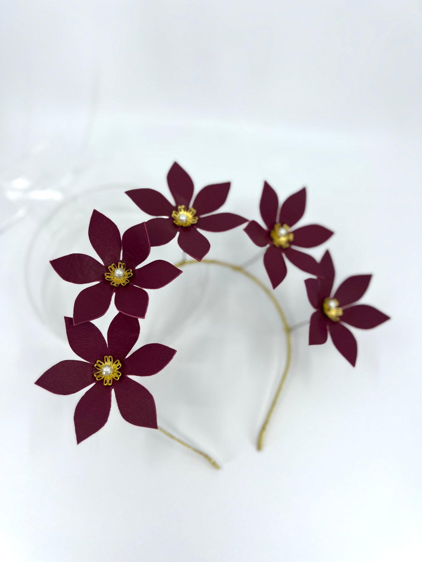 Burgundy Leather Flower Headpiece - BY⭑SHIMMER