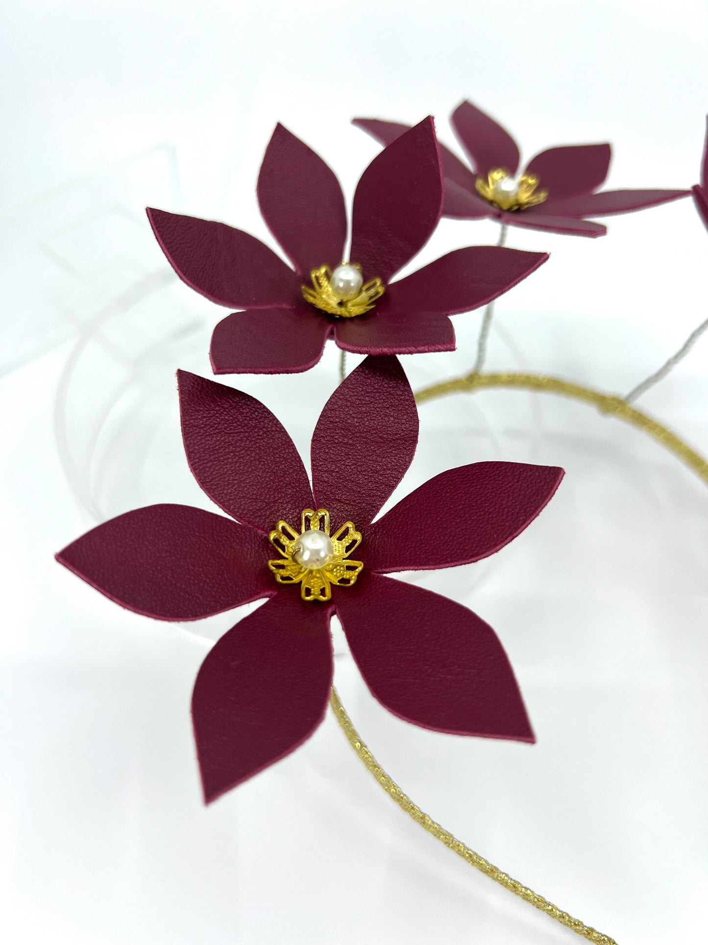 Burgundy Leather Flower Headpiece - BY⭑SHIMMER