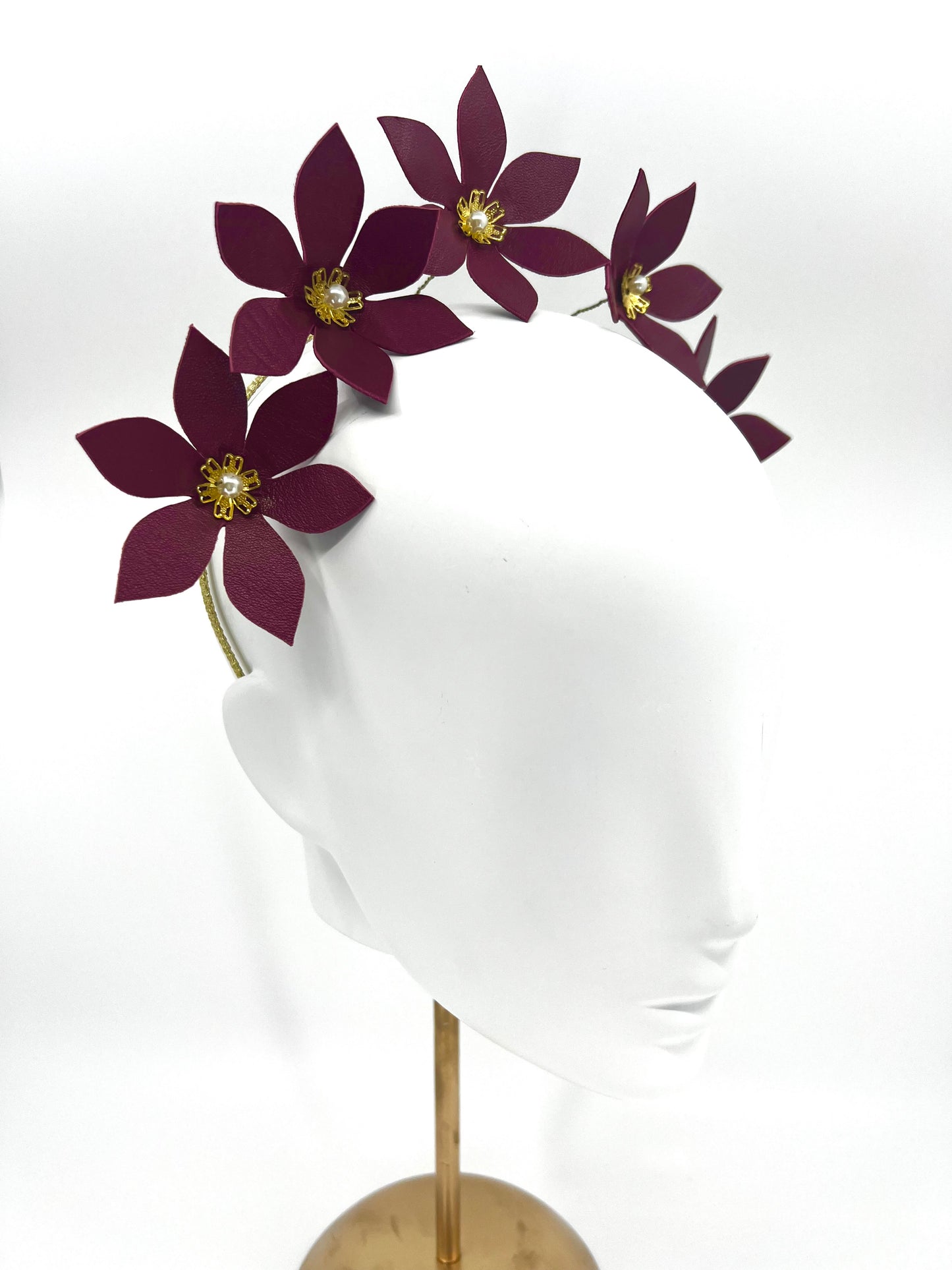 Burgundy Leather Flower Headpiece - BY⭑SHIMMER