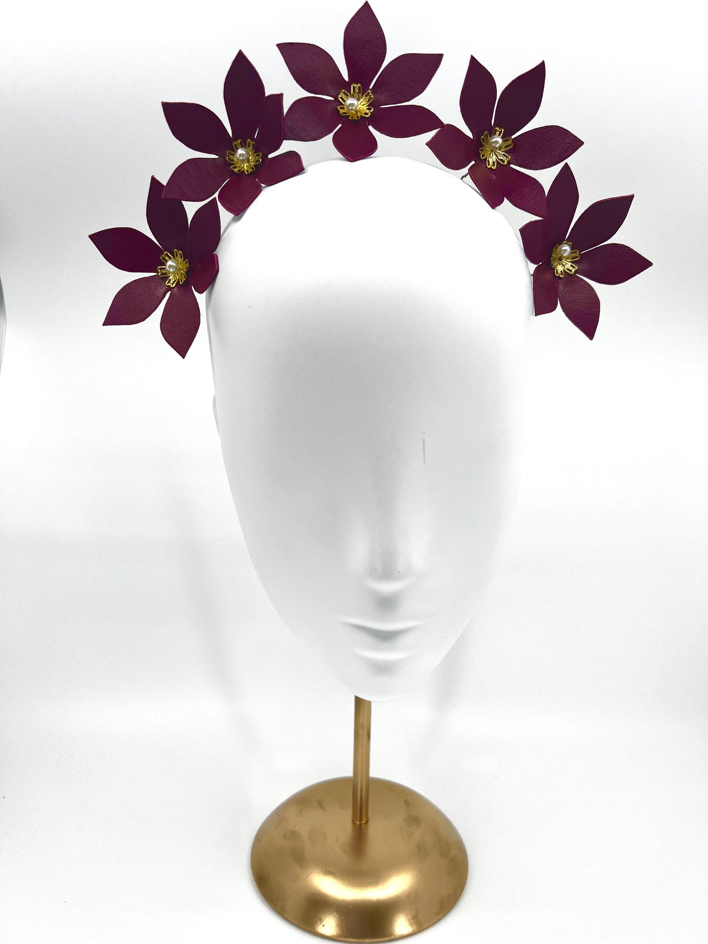 Burgundy Leather Flower Headpiece - BY⭑SHIMMER