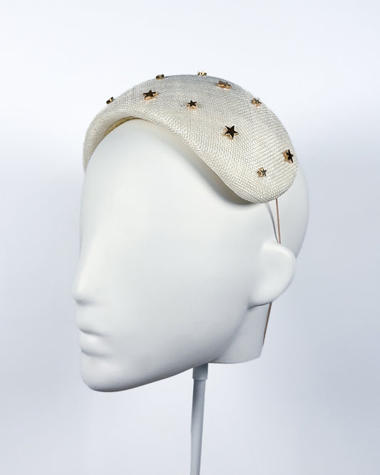 Ivory Sinamay Bandeau with Gold Star Beading - BY⭑SHIMMER