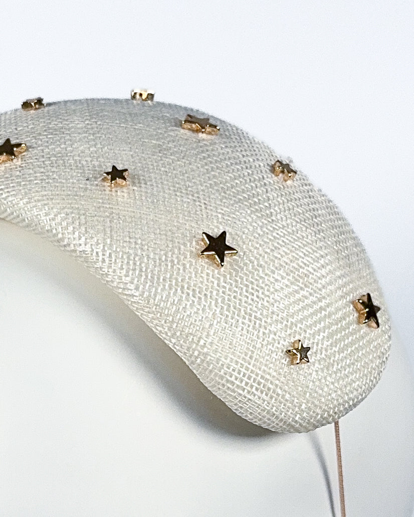 Ivory Sinamay Bandeau with Gold Star Beading - BY⭑SHIMMER