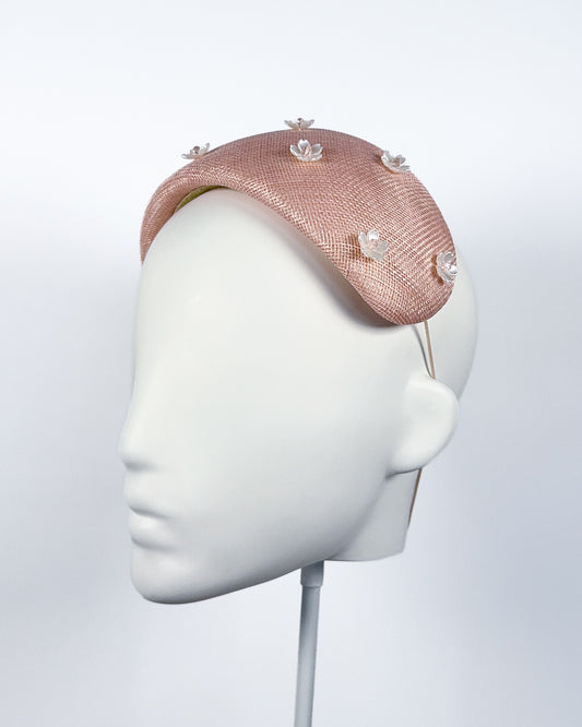 Pale Pink Sinamay Bandeau with Flower Beading - BY⭑SHIMMER
