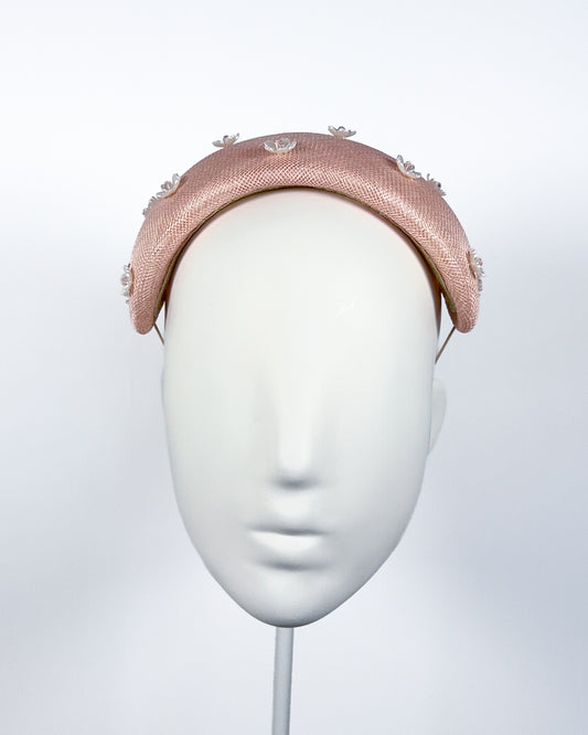 Pale Pink Sinamay Bandeau with Flower Beading - BY⭑SHIMMER