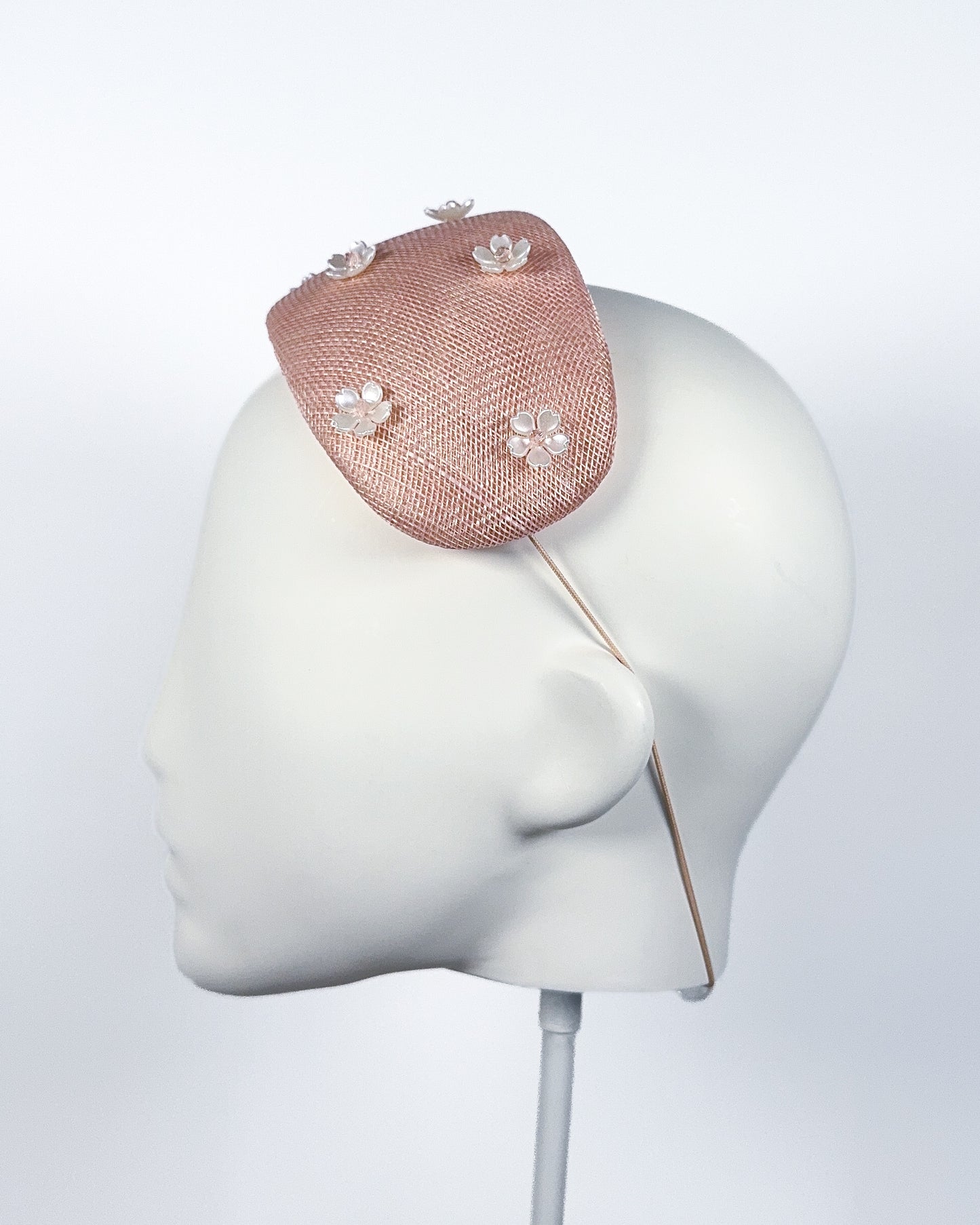 Pale Pink Sinamay Bandeau with Flower Beading - BY⭑SHIMMER