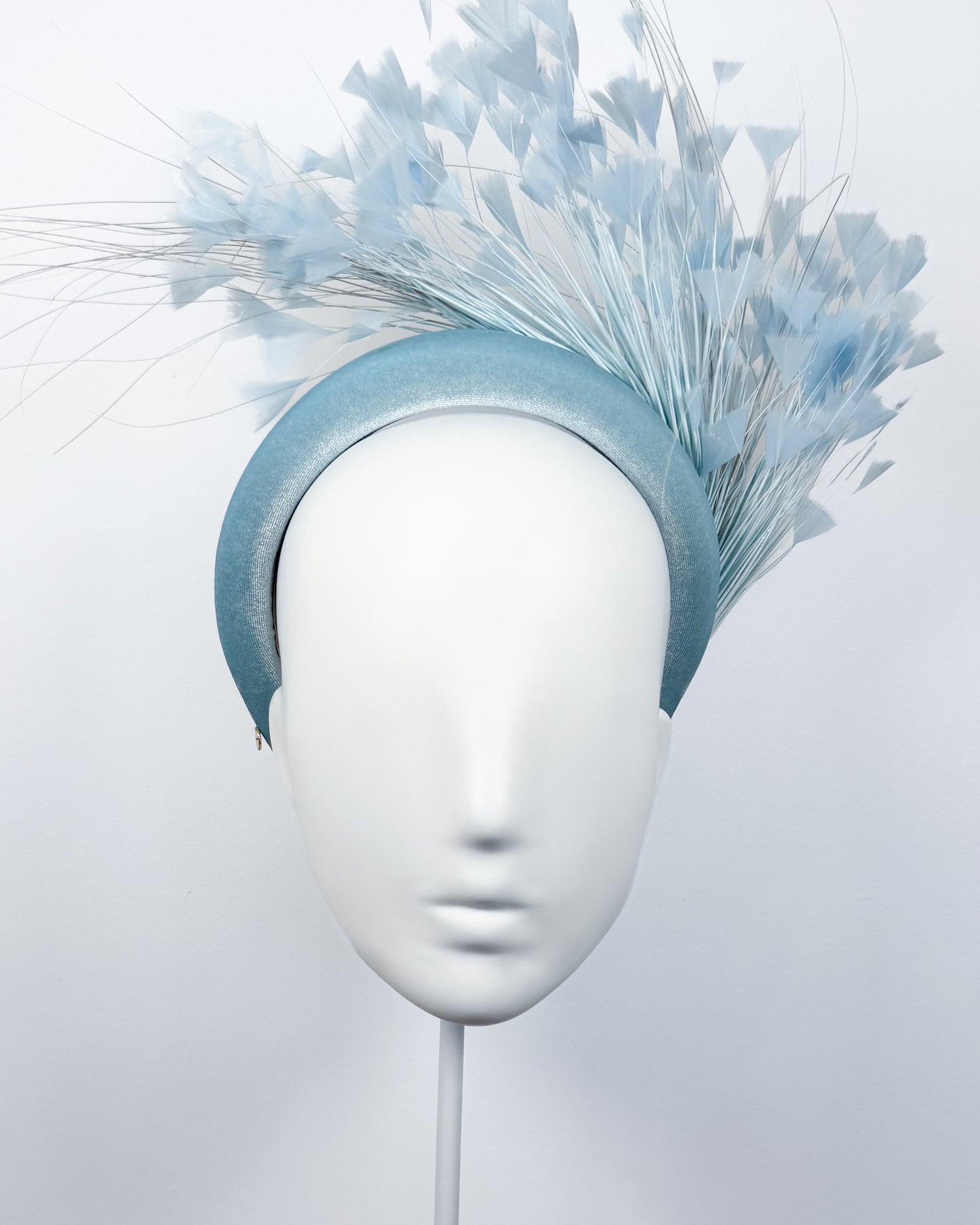 Pale Blue Velvet Feather Spray Padded Headband - BY⭑SHIMMER