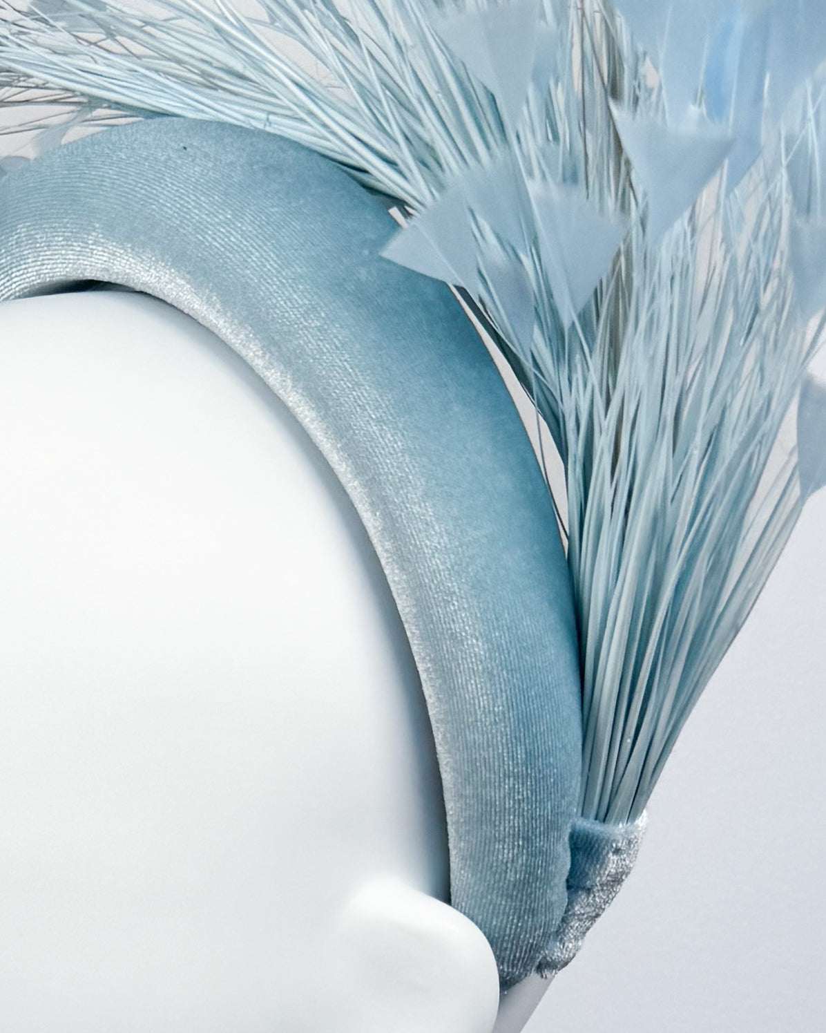 Pale Blue Velvet Feather Spray Padded Headband - BY⭑SHIMMER