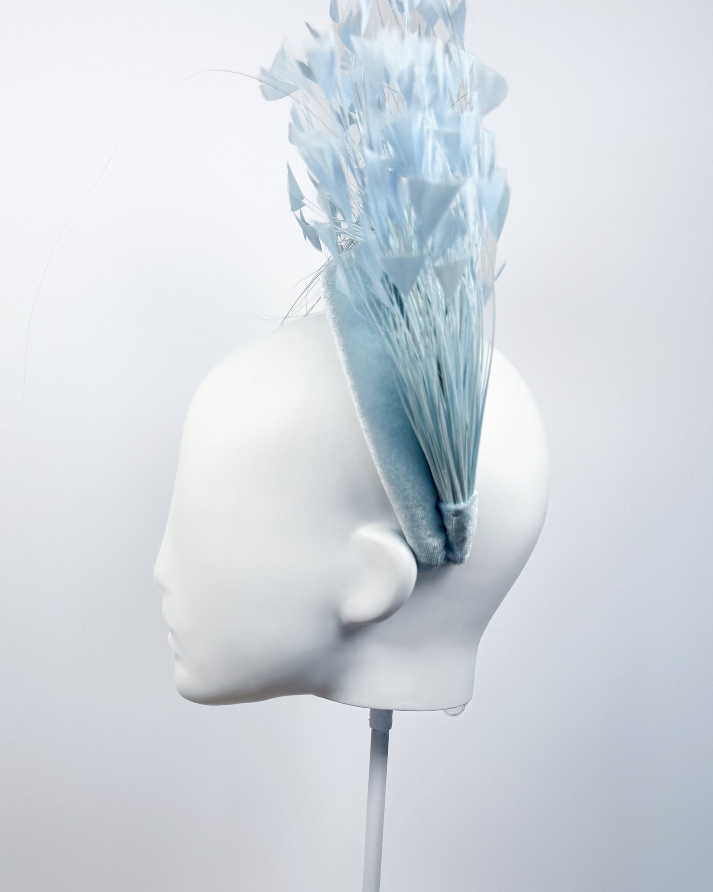 Pale Blue Velvet Feather Spray Padded Headband - BY⭑SHIMMER