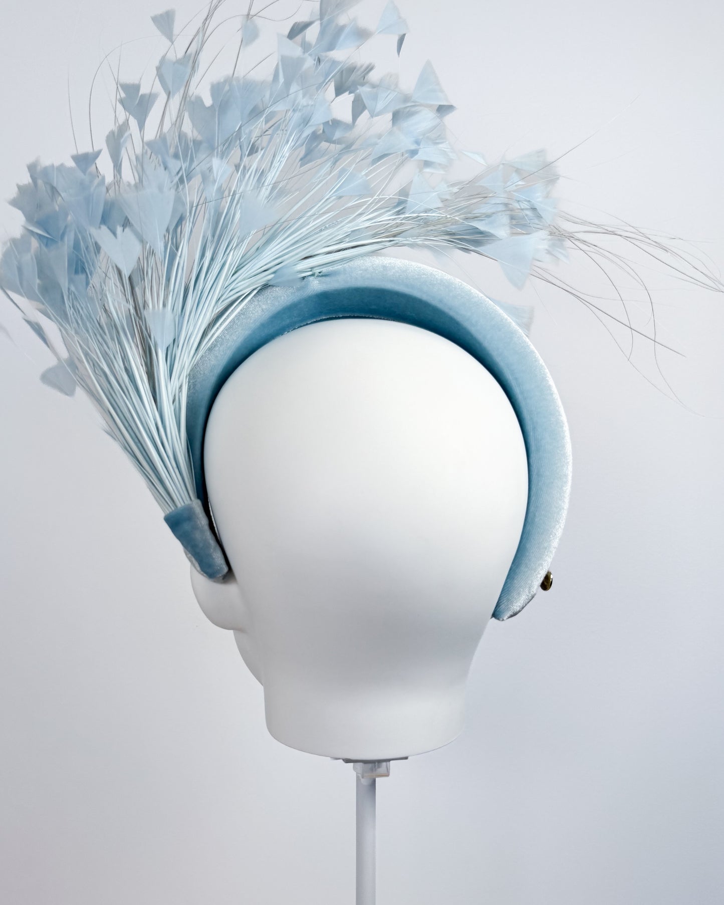 Pale Blue Velvet Feather Spray Padded Headband - BY⭑SHIMMER
