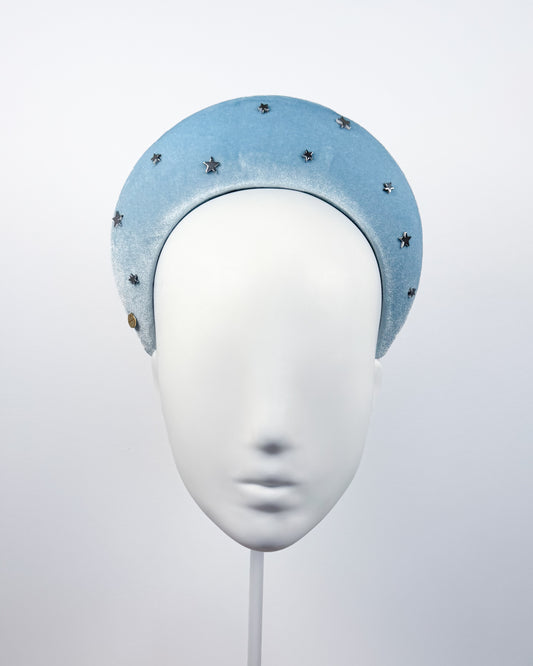 Pale Blue Velvet Halo with Silver Stars - BY⭑SHIMMER