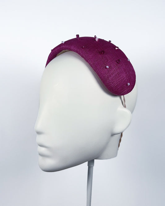 Fuchsia Pink Sinamay Bandeau with Swarovski Beading - BY⭑SHIMMER