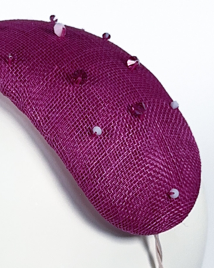 Fuchsia Pink Sinamay Bandeau with Swarovski Beading - BY⭑SHIMMER