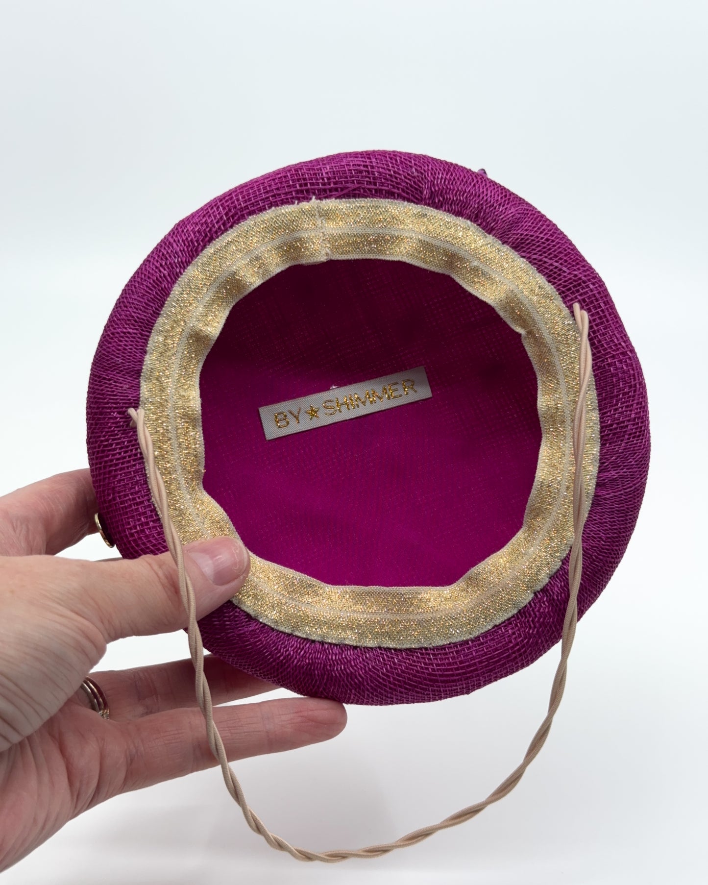 Fuchsia Pink Sinamay Button Beret with Swarovski Beading - BY⭑SHIMMER
