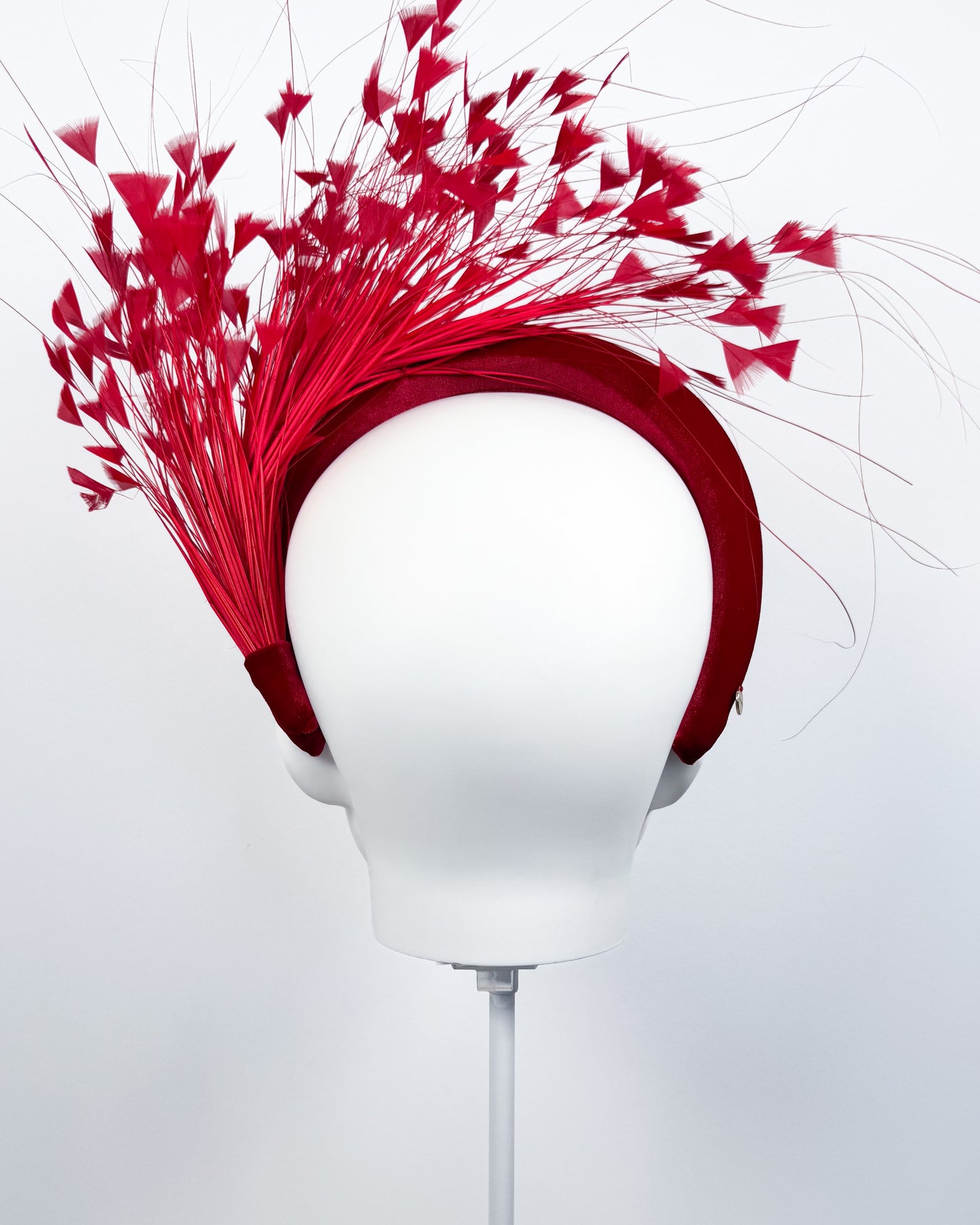 Red Velvet Feather Spray Padded Headband - BY⭑SHIMMER