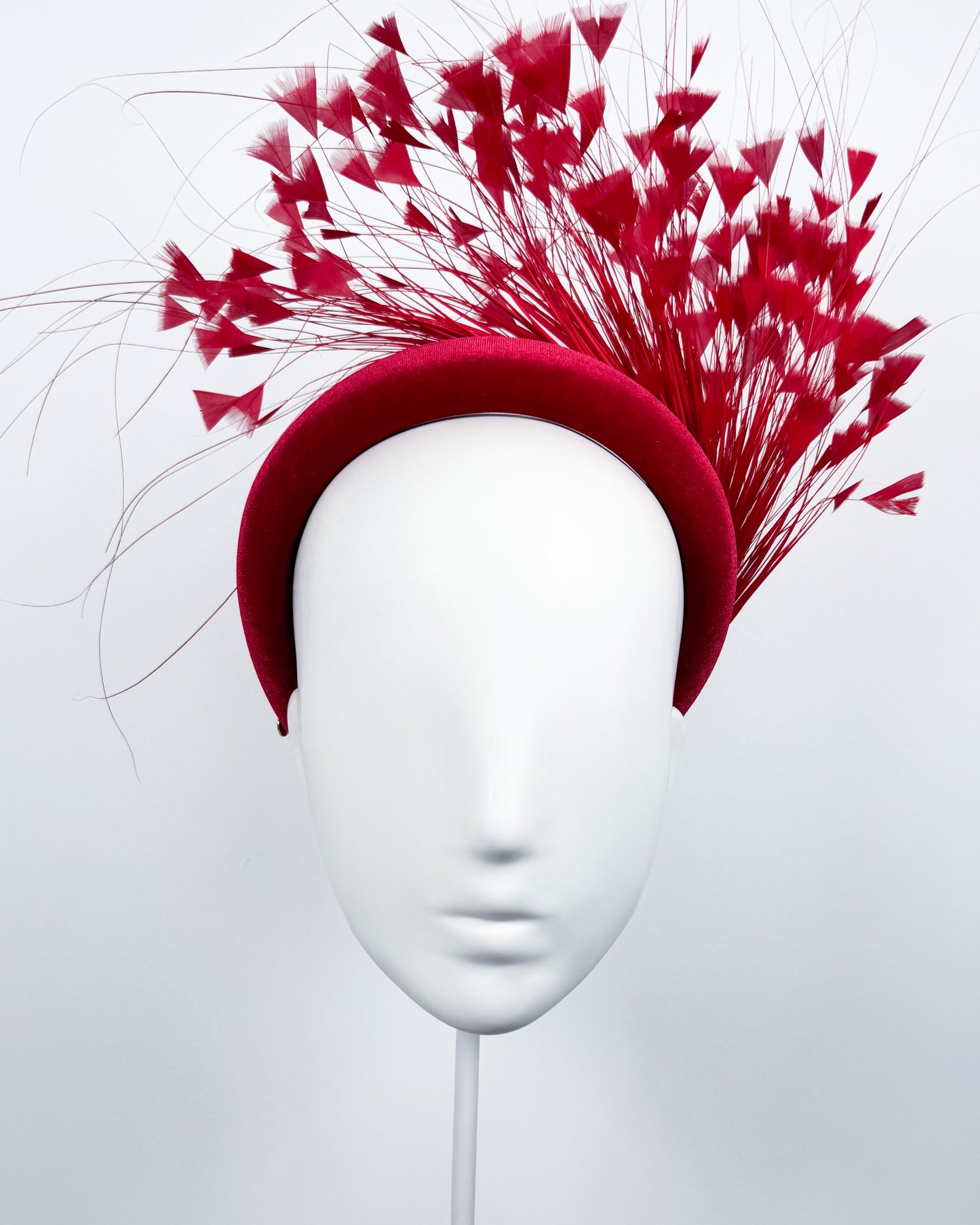 Red Velvet Feather Spray Padded Headband - BY⭑SHIMMER