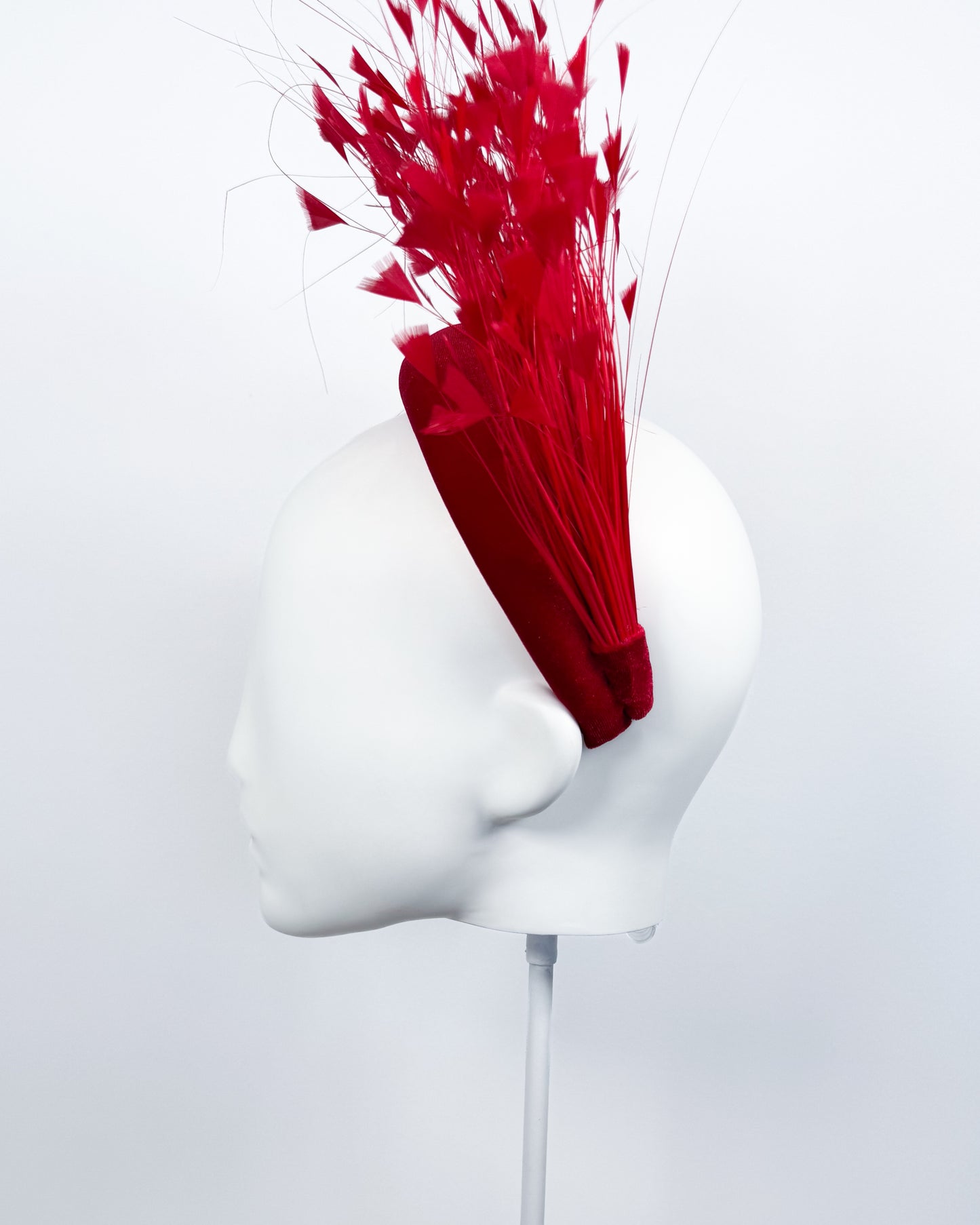 Red Velvet Feather Spray Padded Headband - BY⭑SHIMMER